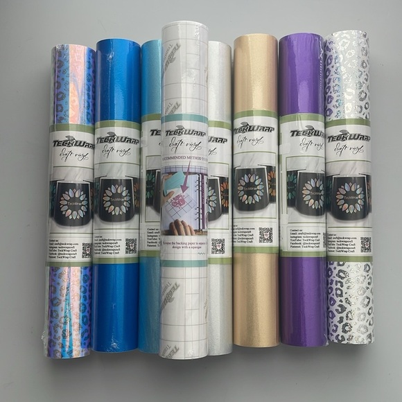 NWT TeckWrap Craft Vinyl Bundle 7 Shimmery Colors and 1 Roll of Transfer Tape - Picture 2 of 3